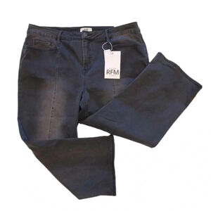 RFM Royalty For Me Black Wash Fading Wide Leg Mid Rise Jeans Size 20W